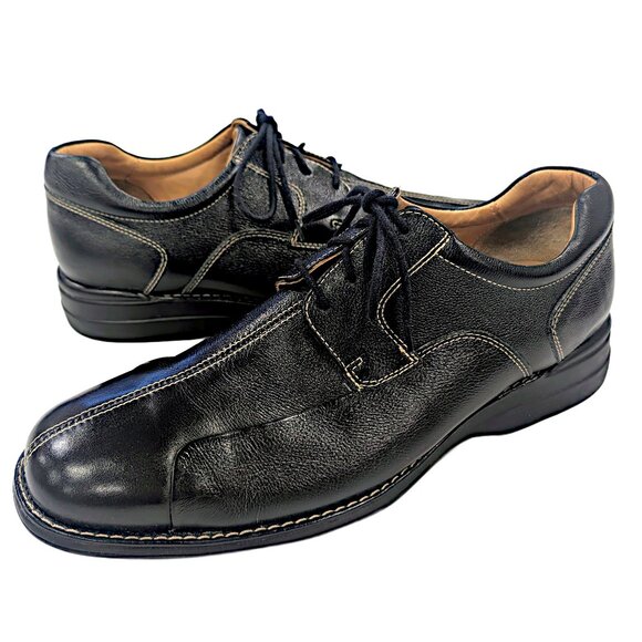 Johnston Murphy Shuler Bicycle Oxford Shoes Black Leather Men's 12 Sheepskin - Picture 1 of 11